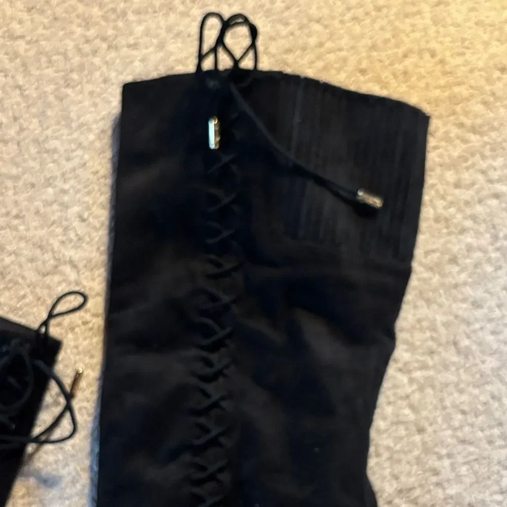 Brian Atwood Black Lace-Up Over-the-Knee Boots